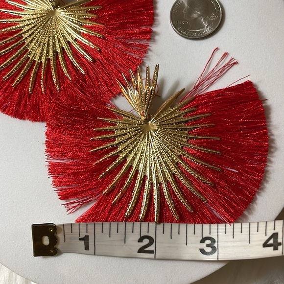 Red Fan Fringe Oversized Statement Earrings - Picture 8 of 10